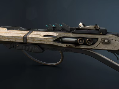 Futuristic Sci Fi Rifle Weapon With Mechanical Design Metallic Parts And Wooden Texture 3d model