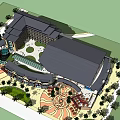 Modern Hotel Building Design with Landscaped Plaza Palm Trees and Open Courtyard
