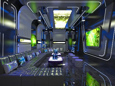 Modern KTV Interior Design With Neon Lighting Comfortable Seating And Large Screens 3d model