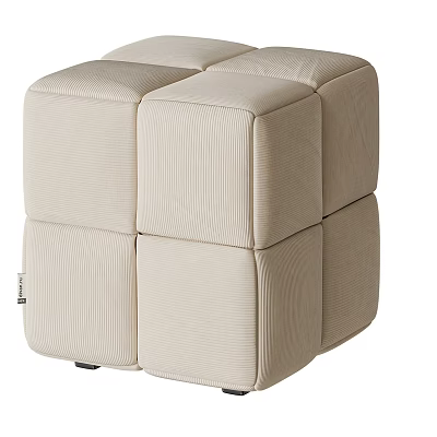 Beige Cuboid Fabric Sofa Stool With Striped Texture And Modular Design 3d model