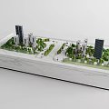 Commercial Model Equipment With Tall Buildings Green Areas Roads On White Marble Base Transparent Case