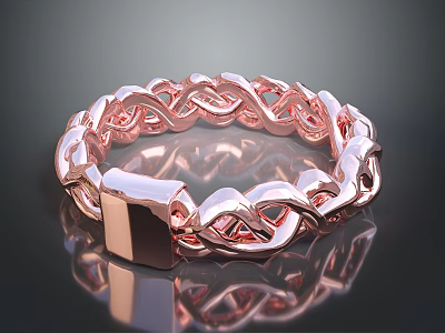 Elegant Rose Gold Ring With Intricate Intertwined Pattern And Square Accent Design 3d model