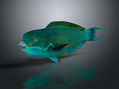 Vibrant Green And Blue Tropical Fish With Open Mouth And Iridescent Scales 3d model
