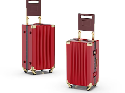 Red Suitcases with Telescopic Handles Gold Accents and Rolling Wheels 3d model