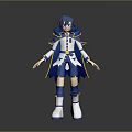 Game Anime Character with Blue Hair Blue and White Outfit Yellow Accents and White Boots