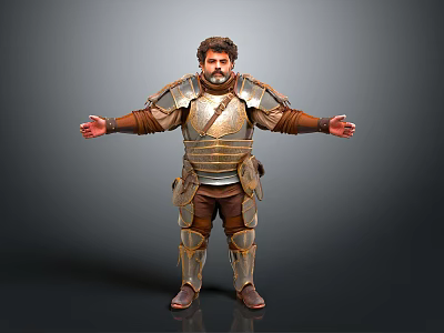 Man In Full Body Medieval Armor Standing With Arms Outstretched And Detailed Costume 3d model