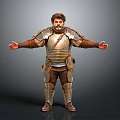 Man In Full Body Medieval Armor Standing With Arms Outstretched And Detailed Costume