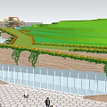 Modern Visitor Center With Contemporary Architecture Green Landscaping Pedestrian Area and Parking Spaces