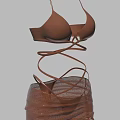 Fashionable Brown Bikini Set With Strappy Top And Mesh Skirt Design