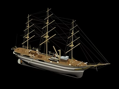 Classic Wooden Sailing Ship With Multiple Masts Rigging And Deck Details 3d model