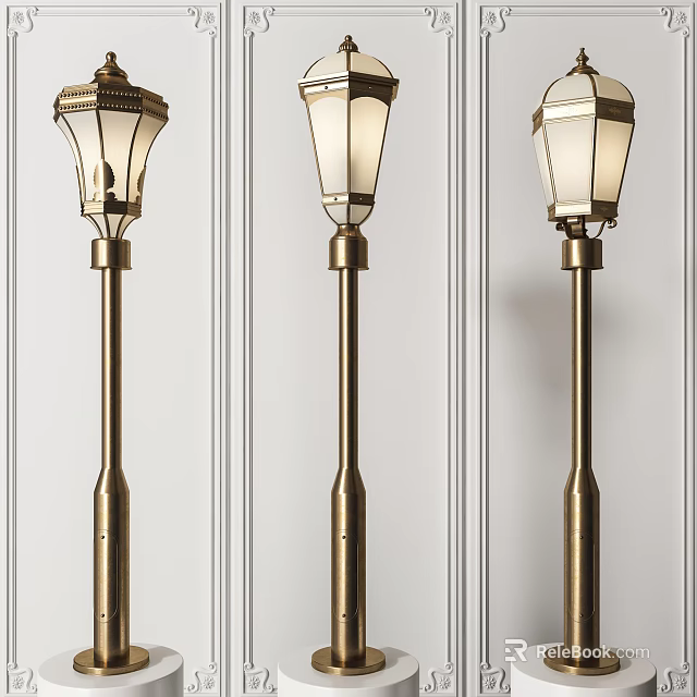 Vintage Outdoor Lights With Brass Poles And Glass Shades Classic Design 3d model 