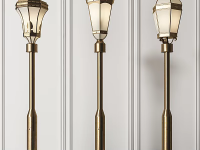 Vintage Outdoor Lights With Brass Poles And Glass Shades Classic Design 3d model