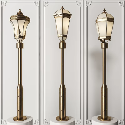 Vintage Outdoor Lights With Brass Poles And Glass Shades Classic Design 3d model