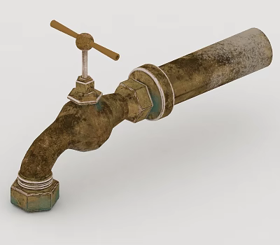 Rusty Metal Water Faucet With Vintage Handle And Pipe Structure 3d model