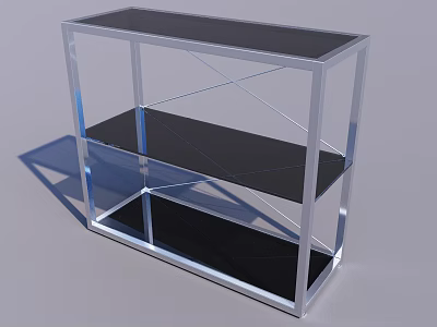 Modern Three Tier Storage Shelf with Silver Metal Frame and Black Shelves 3d model