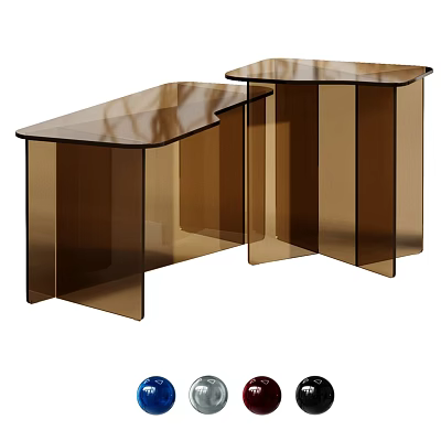 Modern Transparent Coffee Table Set With Geometric Brown Acrylic Structure Design 3d model