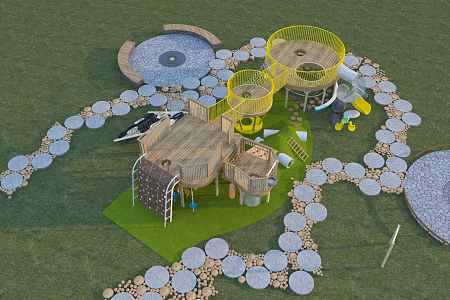 Modern children's wooden slide children's play equipment 3d model