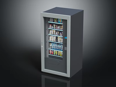 Gray Vending Machine With Transparent Door Displaying Various Inside Snacks And Drinks 3d model