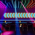 Vibrant Bar Interior With Neon Lights Laser Beams And Colorful Bar Stools