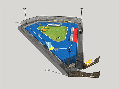 Outdoor Sports Playground With Blue Running Track Green Lawn And Colorful Facilities 3d model