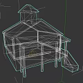 Classic Wooden Detached House With Gabled Roof Attic Porch And Staircase