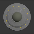 Alien Creature Flying Saucer UFO With Silver Dome Gray Base And Yellow Dots