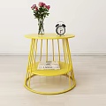 Modern Black Round Side Table With Metal Frame Two Tier Design And Decorative Items 3d model
