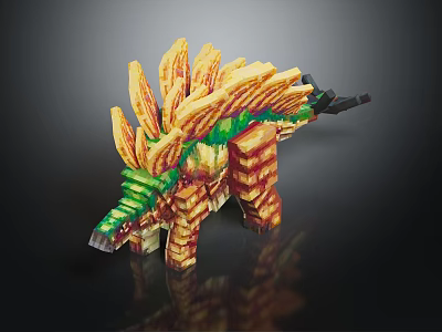 Toy Building Blocks Constructed Dinosaur With Yellow Spiny Back And Green Accents 3d model