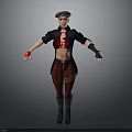 3D Female Character Wearing Beret Black Coat Red Crop Top Plaid Pants Black Boots Gloves