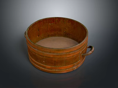 Rustic Wooden Bucket For Food Storage With Vintage Design And Handles 3d model