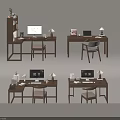Modern Wooden Home Office Desks With Laptop Lamp Calendar And Chair