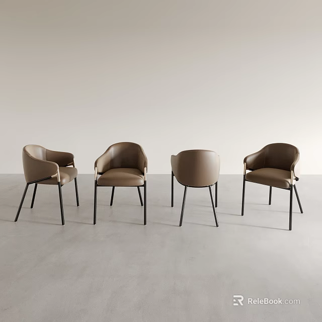 Modern Brown Dining Chairs With Sleek Design And Black Metal Legs 3d model 