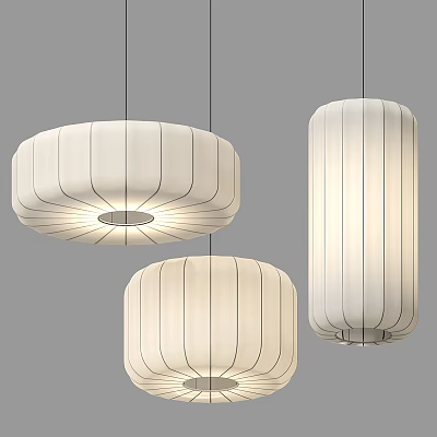 Modern Striped White Chandeliers With Round And Cylindrical Shapes For Interior Decoration 3d model