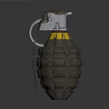 Military Hand Grenade With Textured Metal Body Yellow Stripe And Safety Pin