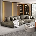 Modern Living Room With Asymmetric Leather Sofa Pillows And Throw Blanket