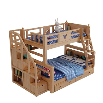 Modern Bed Solid Wood Bed Children's Bed 3d model