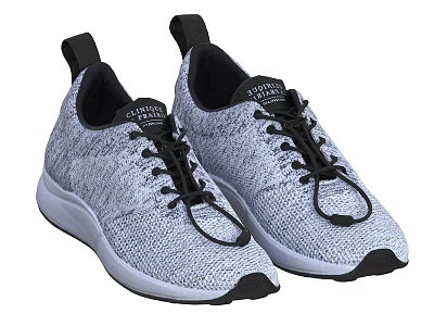 SUAVS Gray And White Knit Casual Shoes With Black Laces And White Sole 3d model