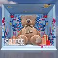 Coffee Wonderland Scene With Brown Teddy Bear Colorful Floral Decorations And Gift Boxes