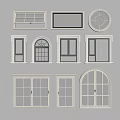 Various Casement Windows With Different Shapes White Frames And Grid Designs 3d model