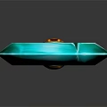 Green Glowing Sword with Orange Ring Shaped Hilt and Vibrant Design