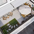 Stylish Outdoor Garden Decor in Walled Space with Umbrella Dining Set Wall Lights and Greenery