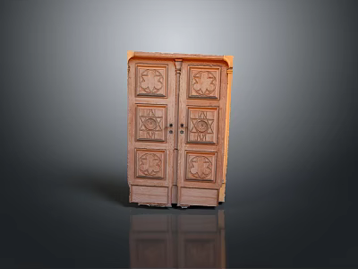 Wooden Double Doors With Intricate Carved Patterns For Vintage Home Entrance 3d model