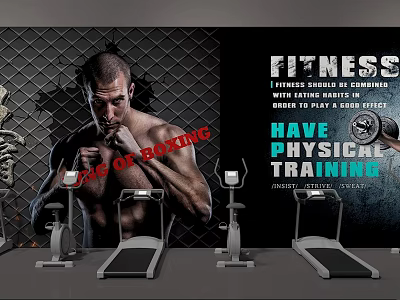 Fitness Equipment In Modern Gym With Treadmill And Boxing Training Elements 3d model