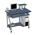 Blue Computer Desk with Monitor Keyboard Mouse Speakers Tower and Metal Frame