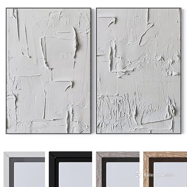 Abstract White Relief Decorative Wall Art With Multiple Frame Options 3d model 
