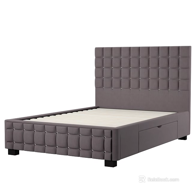 Modern Gray Upholstered Double Bed With Tufted Headboard And Sturdy Frame 3d model