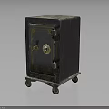 Vintage Safe with Gold Accents Lock on Door and Wheels Dark Finish Classic Design