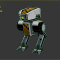 Blue And White Mechanical Robot With Yellow Black Warning Stripes Mechanical Legs And Headlight
