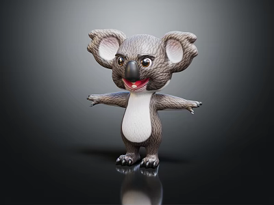 Cute Gray And White Koala Doll With Big Ears Open Arms And Smiling Face 3d model