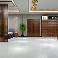 Traditional Chinese Health Preservation Center Interior With Massage Chairs And Calligraphy Paintings